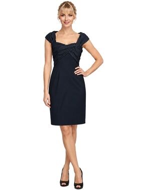 Tadashi Collection Dress Sheath Cocktail Twist Front Bodice Ruched Shoji
